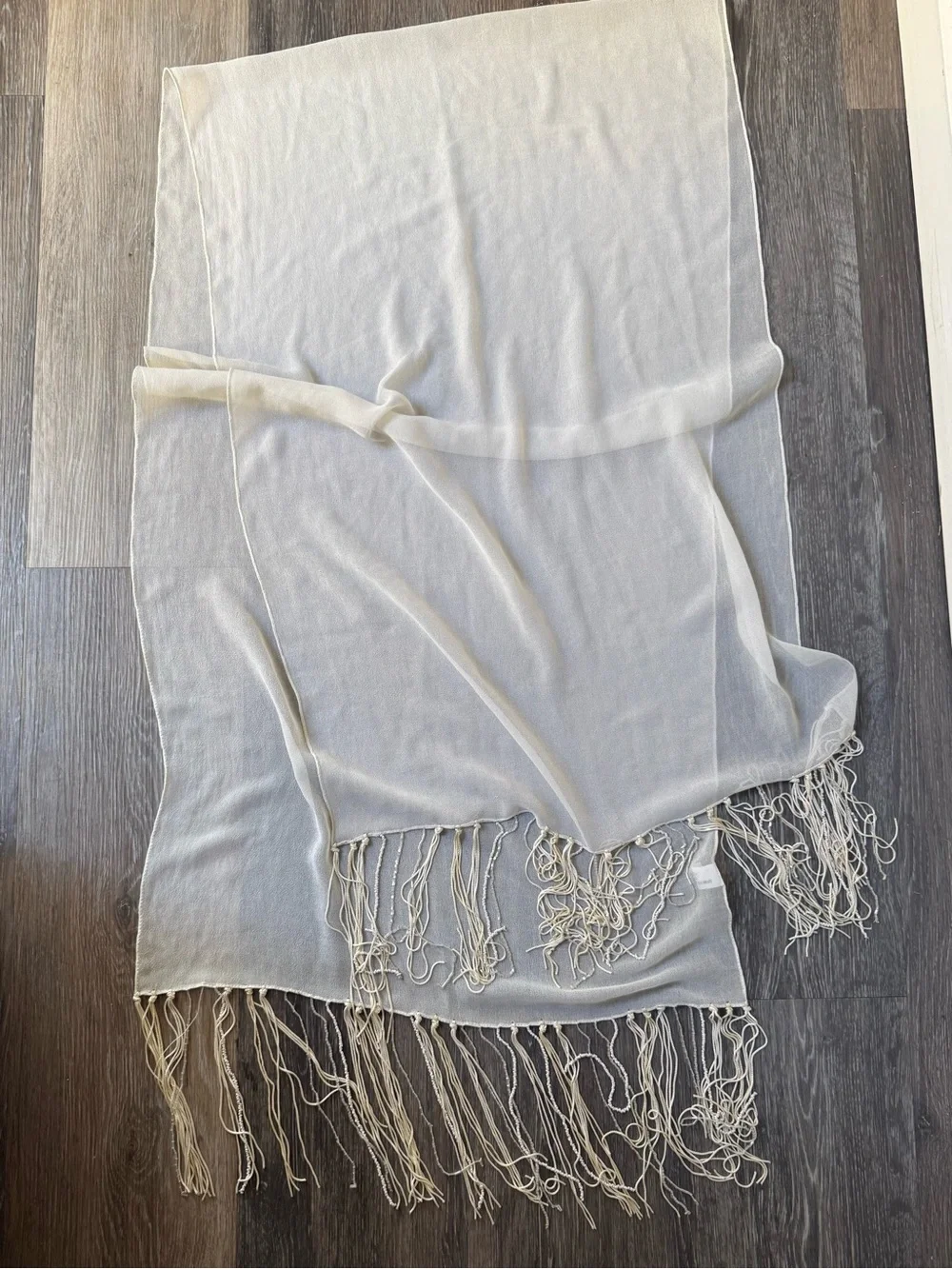 Elegant Sheer Cream Fringe Scarf - Lightweight Women’s Accessory